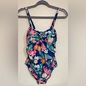 Navy Tropical Floral One-Piece Swimsuit
